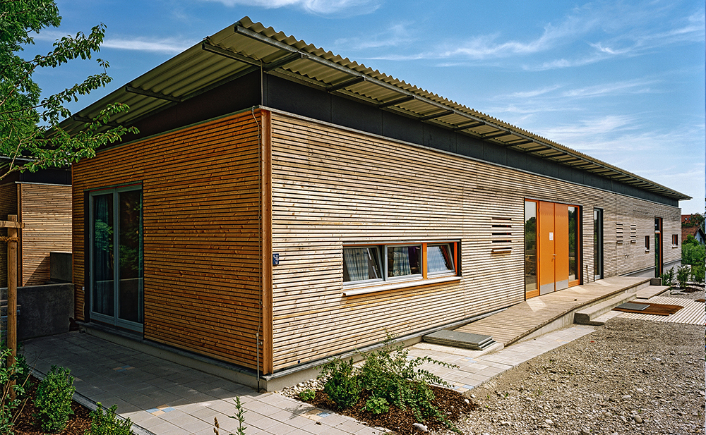 Außenperspektive Holzbau Kindergarten in Dachau