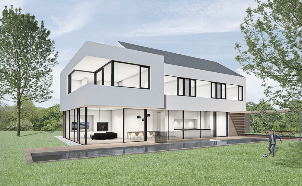 Außenperspektive einer Villa in Neuried (Rendering)